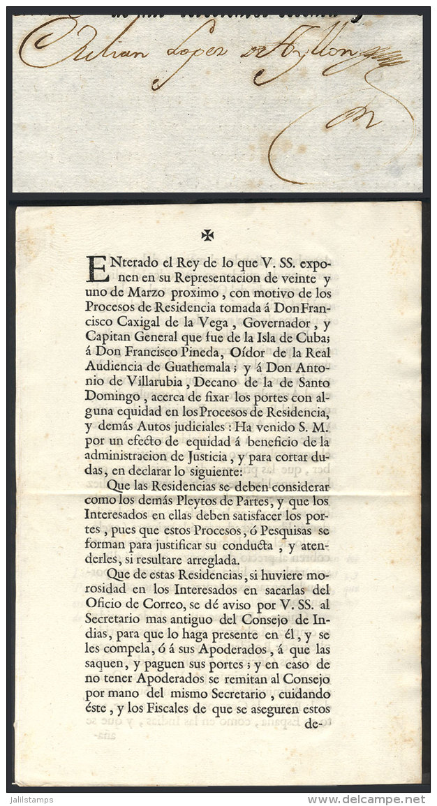 Original Printed Document Of 9 December 1767 Signed By Julian Lopez De Ayllon, Setting "with Equity" The Postal... - Autres & Non Classés