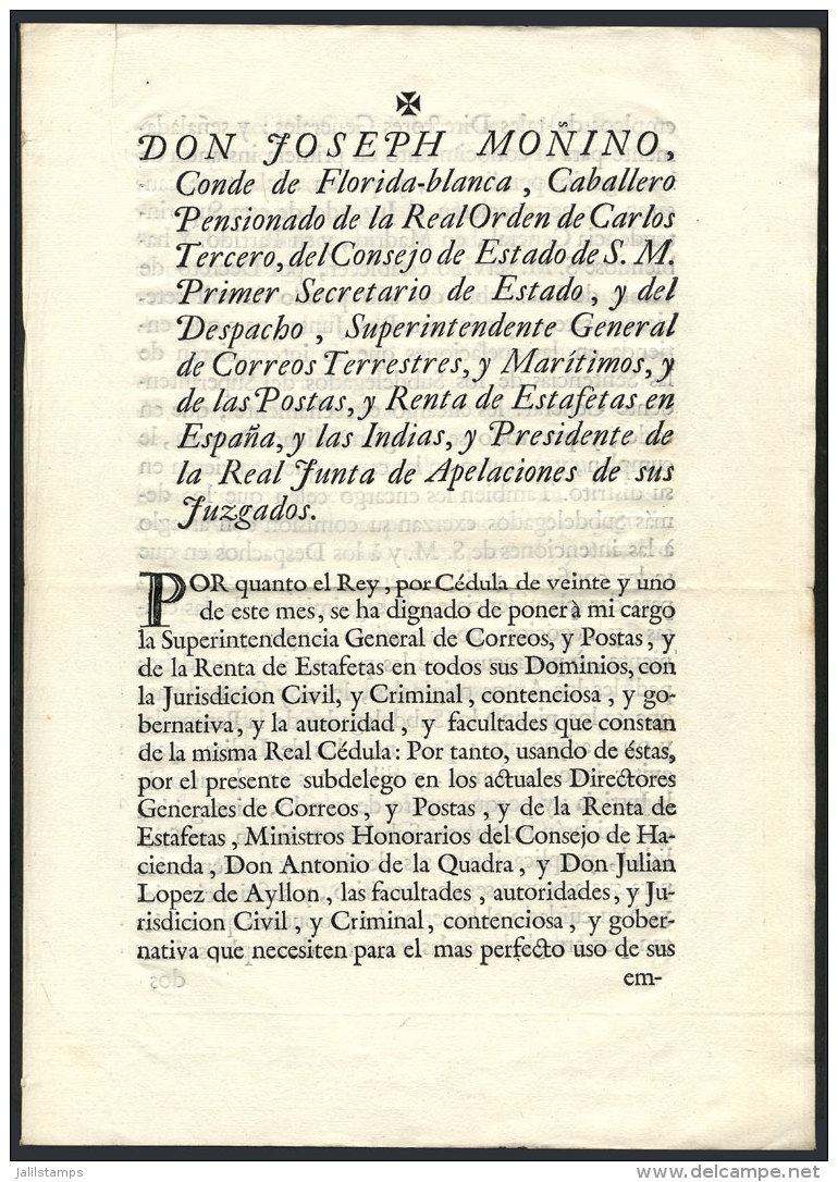 Original Document Of 4 Pages Printed On 8/AP/1778 With Instructions Of The Count Of Florida-blanca For The... - Autres & Non Classés