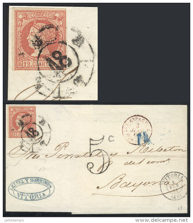 Folded Cover Sent From Vitoria To Bayonne (France) On 2/JUN/1861, Franked By Sc.51, VF Quality! - Autres & Non Classés
