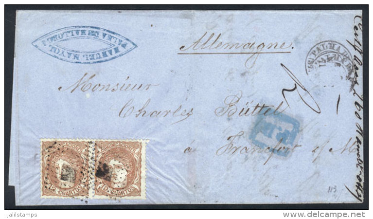 Folded Cover Sent From Palma De Mallorca To Frankfurt On 6/JUN/1871, Franked With Pair Sc.172 (12c. Of 1870), VF... - Autres & Non Classés