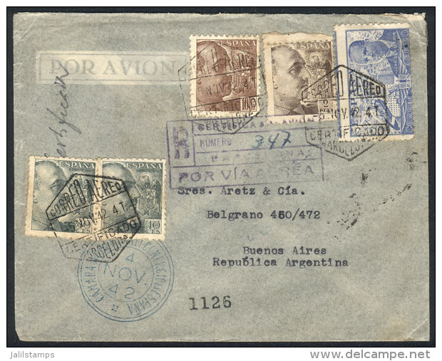 Airmail Cover Franked By Edifil 878 (Franco 10P. With Imprint Sanchez Toda) + Other Values, Sent To Argentina On... - Autres & Non Classés