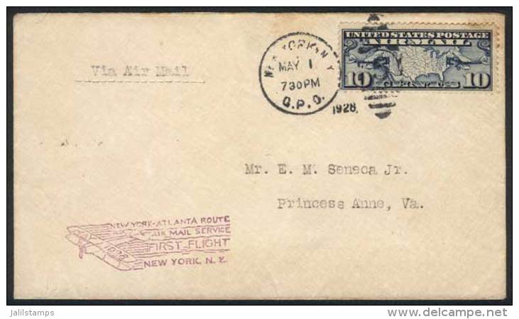 1/MAY/1928 New York-Atlanta Route First Flight Cover, With Washington DC Arrival Backstamp, VF Quality! - Autres & Non Classés