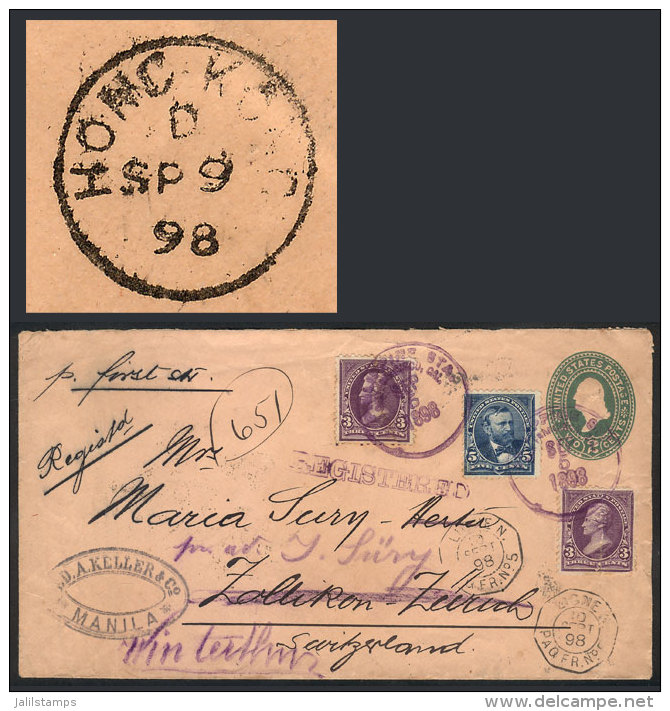 5/SE/1898 MANILA - SWITZERLAND: 2c. Stationery Envelope + Additional Postage Of 11c. (total 13c.), ALL THE STAMPS... - Philippines