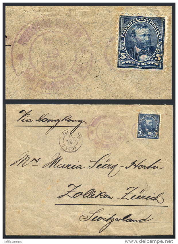 Cover Sent From Manila To Switzerland On 19/OC/1898, Franked With USA Stamp Of 5c. And Violet Double Circle... - Philippines