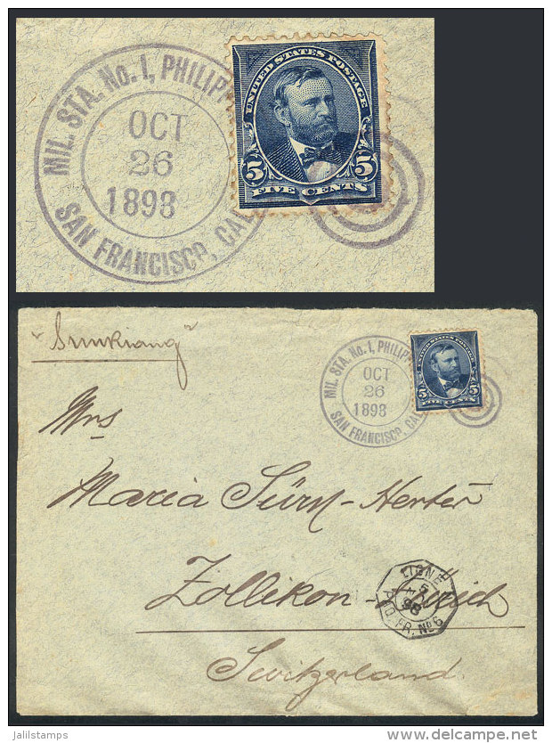 Cover Sent From Manila To Switzerland On 26/OC/1898, Franked With USA Stamp Of 5c. With Gray-blue Double Circle... - Philippines