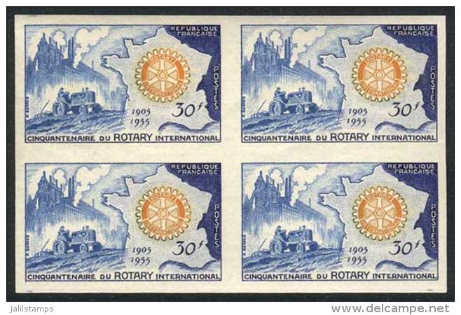 Yv.1009a, 1955 Rotary 50 Years, IMPERFORATE Block Of 4, Superb, Catalog Value Euros 500. - Autres & Non Classés