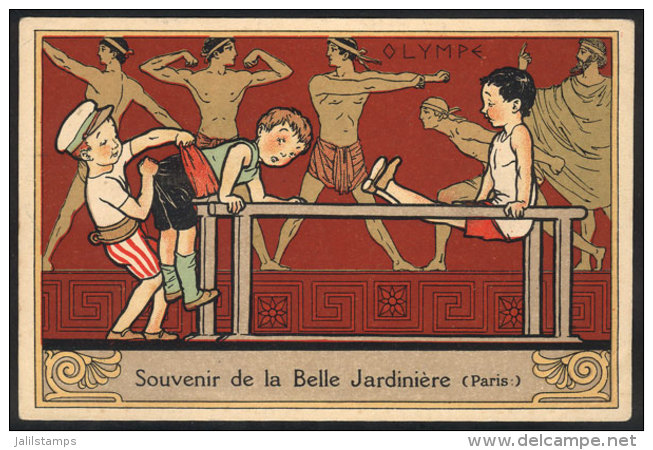 SPORT: Beautiful PC With Olympic Illustration: "Souvenir De La Belle Jardiniere (Paris)", Unused, Excellent... - Other & Unclassified