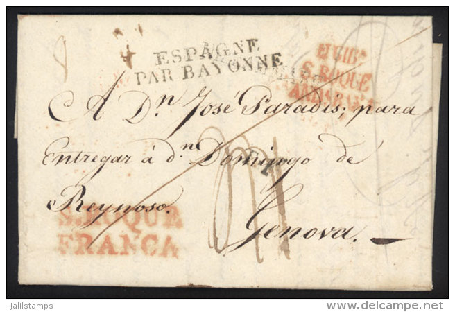 4/NO/1825 GIBRALTAR - Genova: Entire Letter With A Number Of Postal Markings And Manuscript Postage Dues, Such As:... - Gibraltar