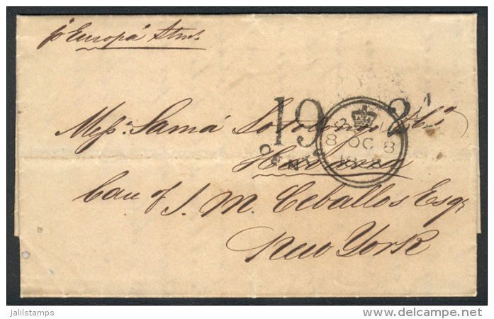 Entire Letter Dated London 8/OC/1858, Sent To HAVANA (Cuba) Via New York, Where It Received A Postage Due Handstamp... - Autres & Non Classés