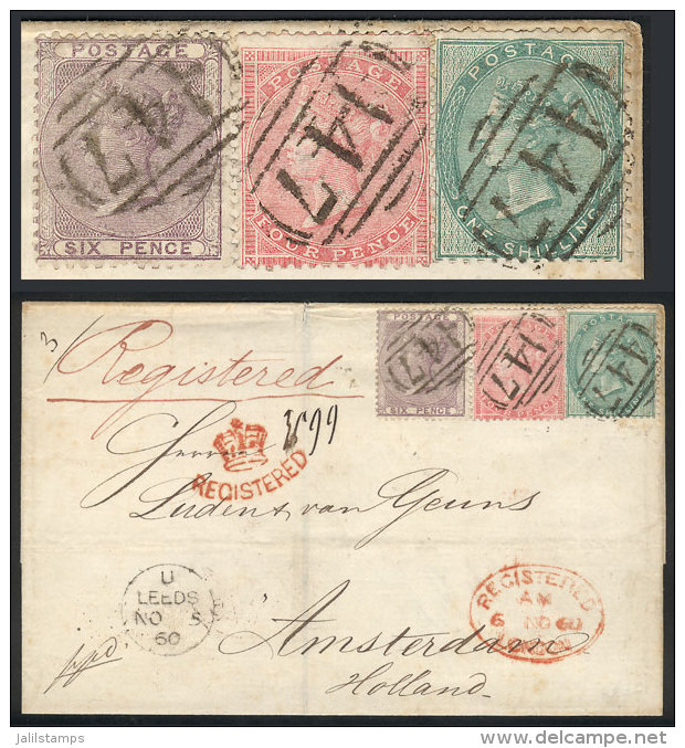 Registered Folded Cover Sent From Leeds To Amsterdam (Netherlands) On 5/NO/1860 With Nice 3-color Postage, VF... - Autres & Non Classés