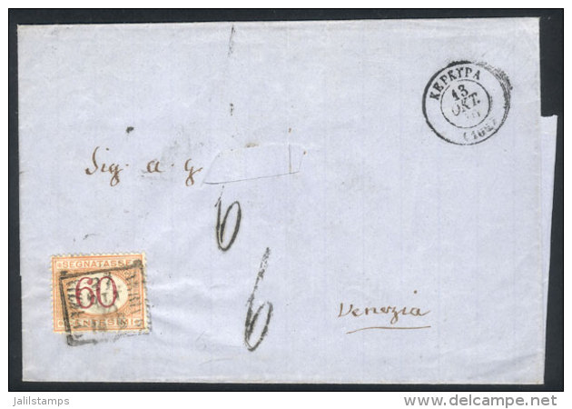 13/OC/1870 KEPKYPA - Venezia: Stampless Folded Cover, Double Circle Datestamp Of Origin, "6" Postage Due Handstamp,... - Autres & Non Classés