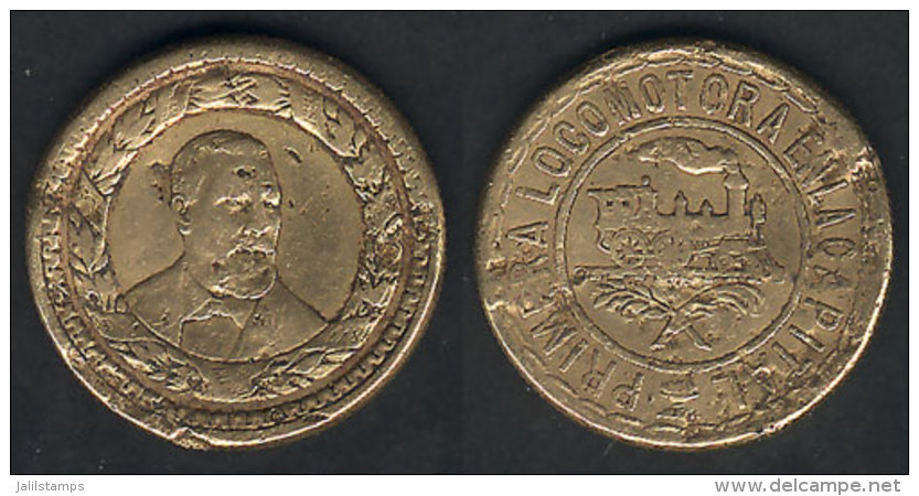 GOLD MEDAL Commemorating The Inauguration Of The First Railway In The Year 1877, Diameter 21 Mm, Weight 7.95 Grams,... - Guatemala