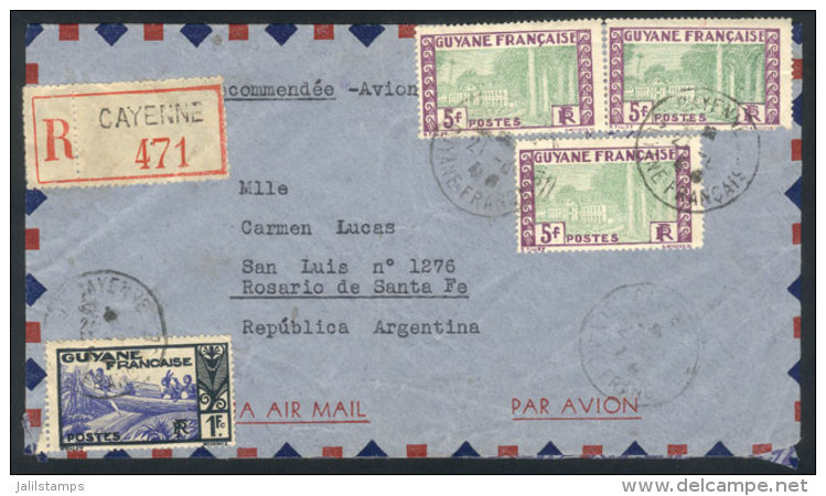 21/JUN/1946 CAYENNE - Argentina: Airmail Cover Franked With 16Fr., To Rosario, Very Rare Destination, VF Quality! - Autres & Non Classés