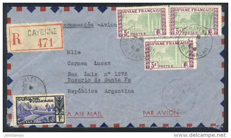 21/JUN/1946 CAYENNE - Argentina: Airmail Cover Franked With 16Fr., To Rosario, Very Rare Destination, VF Quality! - Other & Unclassified