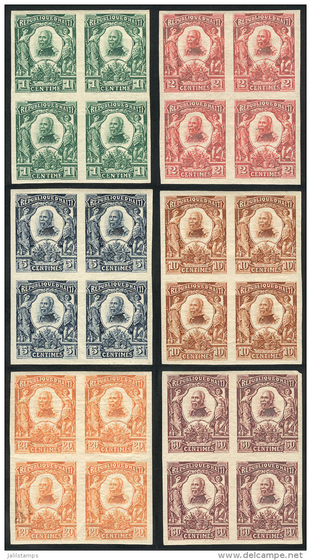 Sc.96/101, 1904 President Pierre Nord-Alexis, Compl. Set Of 6 Values In IMPERFORATE BLOCKS OF 4, Very Fine Quality! - Haïti