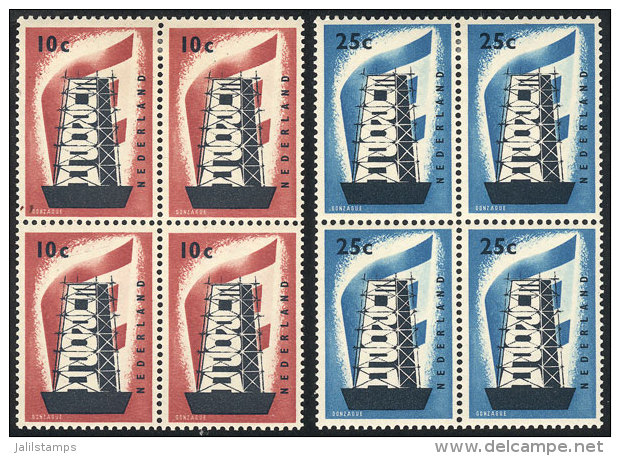 Yvert 659/660, 1956 Topic Europa, Blocks Of 4, VF Quality (in Each Block, 3 Lightly Hinged And 1 MNH), Catalog... - Neufs