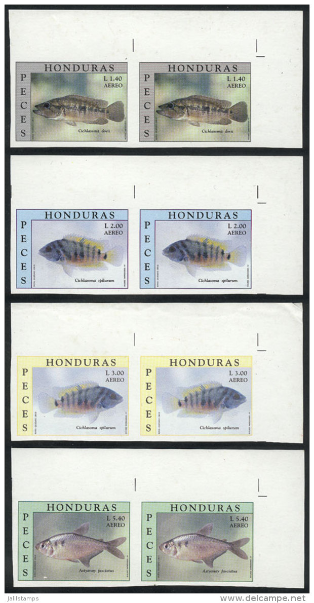 Sc.C1019/22, 1997 Fish, Complete Set Of 4 In IMPERFORATE PAIRS, Excellent Quality! - Honduras