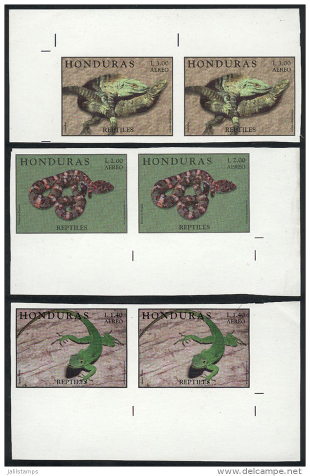 Sc.C1034/36, 1998 Reptiles, 3 Values Of The Set Of 4 In IMPERFORATE PAIRS, Excellent Quality! - Honduras