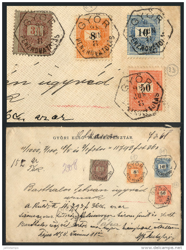 Cover With Declared Value Sent From Gy&ouml;r To Papa On 8/JUN/1898, With Spectacular Postage Of F. 3.68, (Yvert 36... - Autres & Non Classés