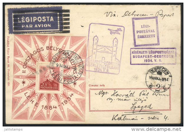 9/MAY/1934 Postcard Franked With Souvenir Sheet Sc.486 (Franz Liszt), Sent On The Budapest-Debrecen Special Flight,... - Autres & Non Classés