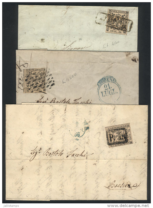 3 Entire Letters Used Between 1854 And 1856, Franked With Stamps Of Modena Of 25c. (Sassone 4), With A Range Of... - Non Classés