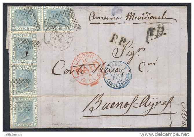 2/FE/1869 MENAGGIO - Argentina: Folded Cover Franked By Sc.35 (Sa.26)x5 With Numeral Cancel, Sent By English Mail... - Non Classés