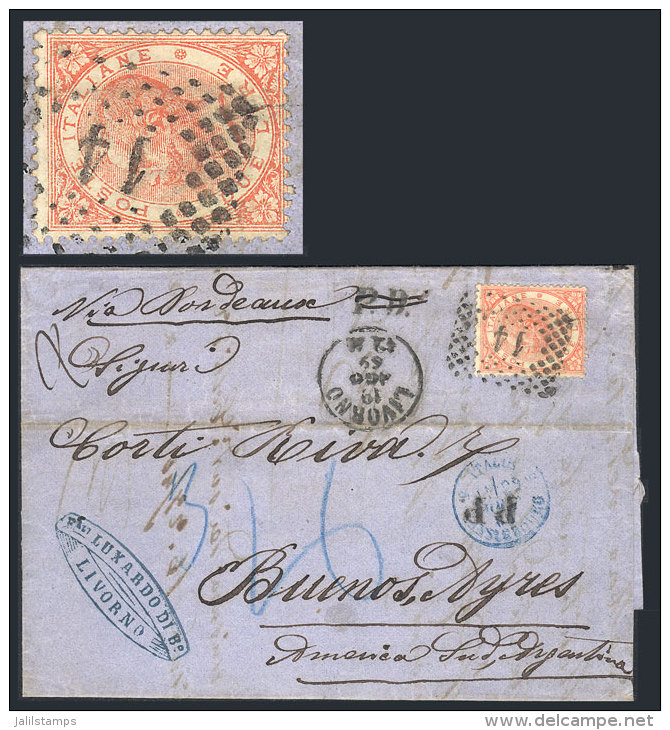 12/AU/1869 LIVORNO - Argentina: Folded Cover Franked By Sc.33 (Vittorio Emanuele 2L. Orange) ALONE, With Numeral... - Non Classés