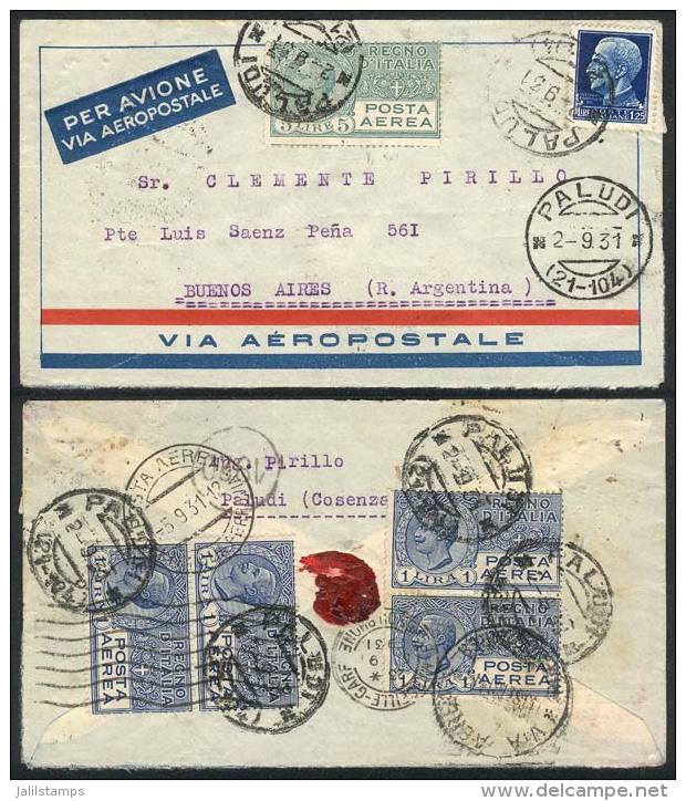 Airmail Cover Sent (via France Aeropostale) From PALUDI To Argentina On 2/SE/1931 With Spectacular Postage Of... - Non Classificati