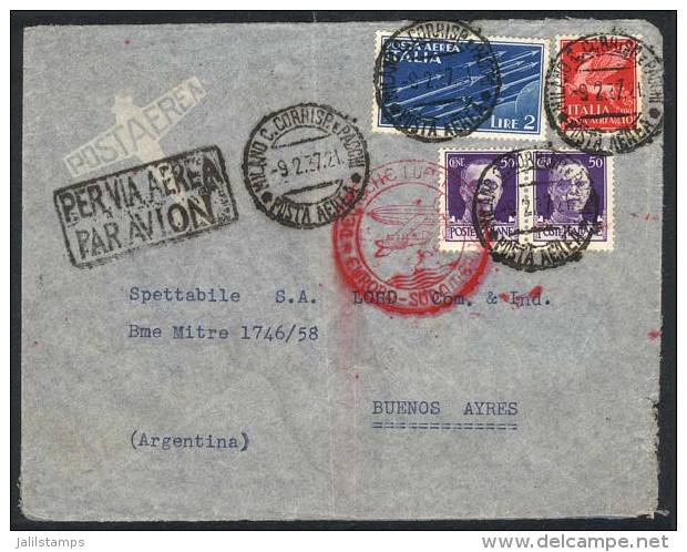 Airmail Cover Sent From Milano To Buenos Aires On 9/FE/1937 Via Germany (DLH), With Nice Postage Of 13L., VF... - Non Classés