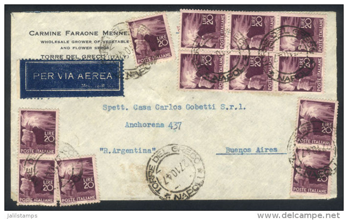 27/OC/1947 TORRE DEL GRECO - Argentina: Airmail Cover Franked With 240 Lire (20L. Democratica X12!!), Fantastic And... - Ohne Zuordnung