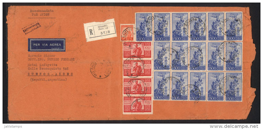 Large Registered Airmail Cover Sent From Milano To Argentina On 17/FE/1948 With Spectacular Postage Of 8,410 Lire... - Non Classés