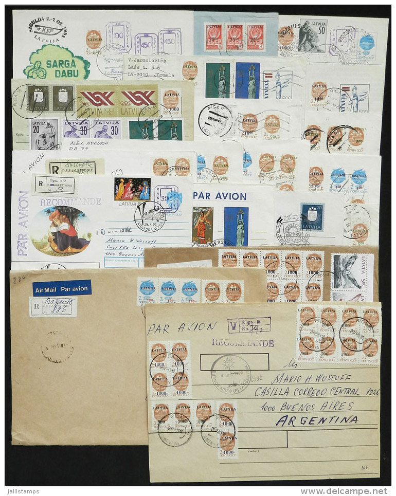 19 Covers + 1 Cover, Most Sent To Argentina In 1991/3, Interesting Postages With Provisional Stamps, Rare... - Lettonie