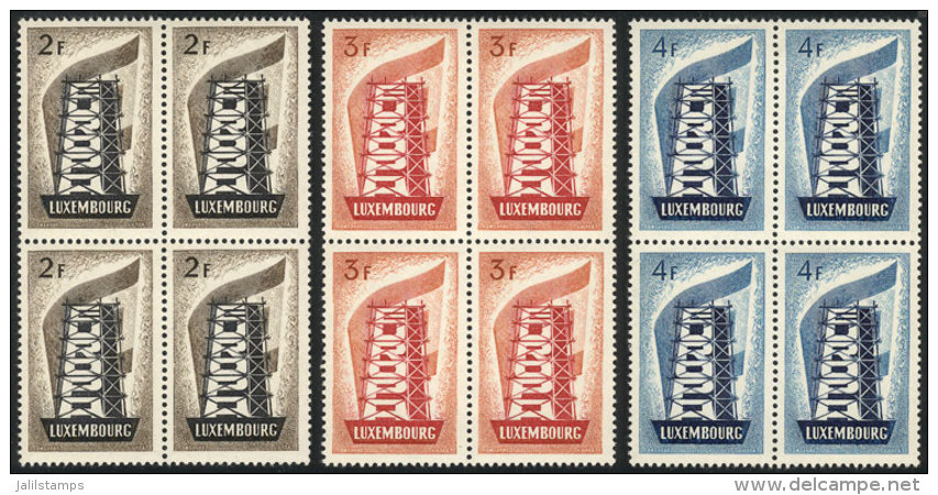 Yvert 514/516, 1956 Topic Europa, Cmpl. Set Of 3 Values In Blocks Of 4, VF Quality, With Tiny And Barely Visible... - Autres & Non Classés