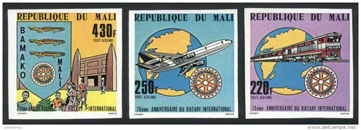 Sc.C376/8, 1980 Rotary (airplanes, Maps, Trains, Crocodilles), Compl. Set Of 3 Values With IMPERFORATE Variety, VF... - Mali (1959-...)