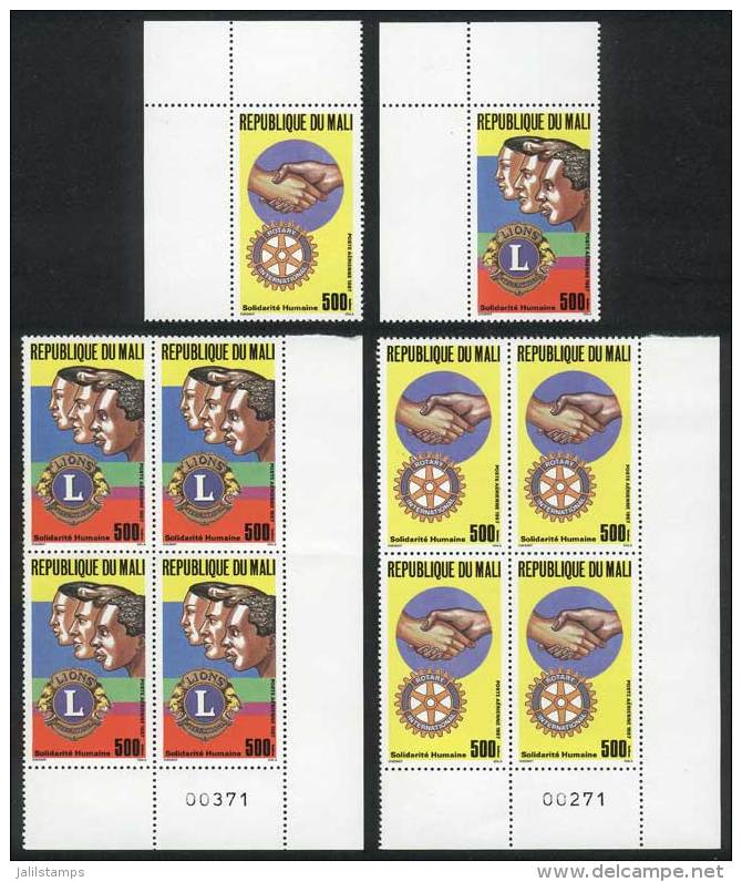 Sc.C538/9, 1987 Rotary And Lions, Set Of 2 Values + Sheet Corner Blocks Of 4, VF Quality! - Mali (1959-...)