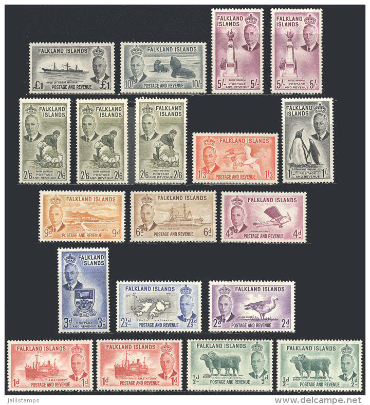 Yv.101/114, 1952 Animals, Birds, Ships, Etc., Cmpl. Set Of 14 Values, Mint Very Lightly Hinged, VF Quality, Catalog... - Falkland