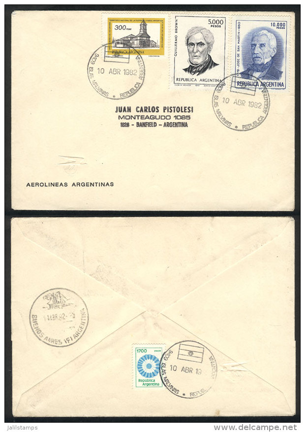 Envelope Of Aerolineas Argentinas, Sent To Buenos Aires On 10/AP/1982, With Argentine Postage Of 17,000P Cancelled... - Falkland