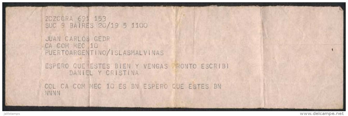 Telegram Sent From Buenos Aires To A Soldier In Puerto Argentino On 19/MAY/1982, It Reads: "I Hope You Are Well And... - Falklandinseln