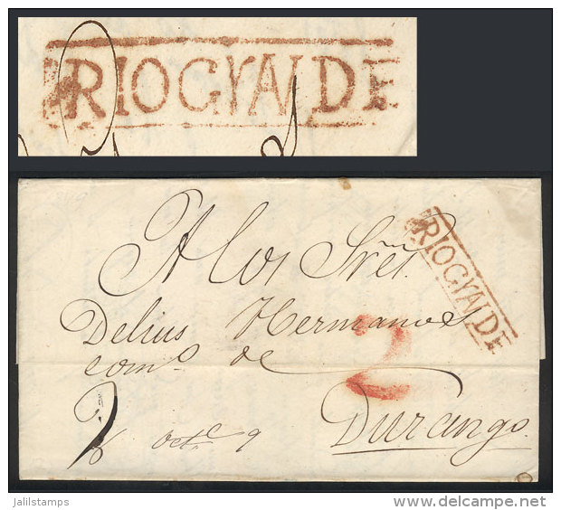 Entire Letter Sent To Durango On 9/OC/1849, With Framed Straightline Mark Of RIO GRANDE And "2" Rating, Both In... - Mexique