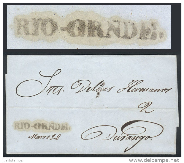 Folded Cover Dated 28/MAR/1856 And Sent To Durange With Black Straightline "RIO-GRNDE" Mark Very Well Applied + "2"... - Mexique