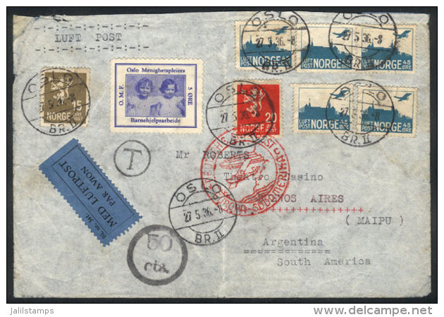 Airmail Cover Sent From Oslo To Argentina On 27/MAY/1936 Via Germany DLH, With Attractive Postage Including One... - Autres & Non Classés