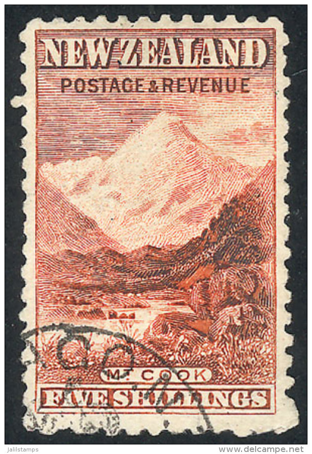 Sc.83, 1898 Mount Cook 5sh. Unwatermarked, Used, VF Quality, Catalog Value US$550. - Autres & Non Classés