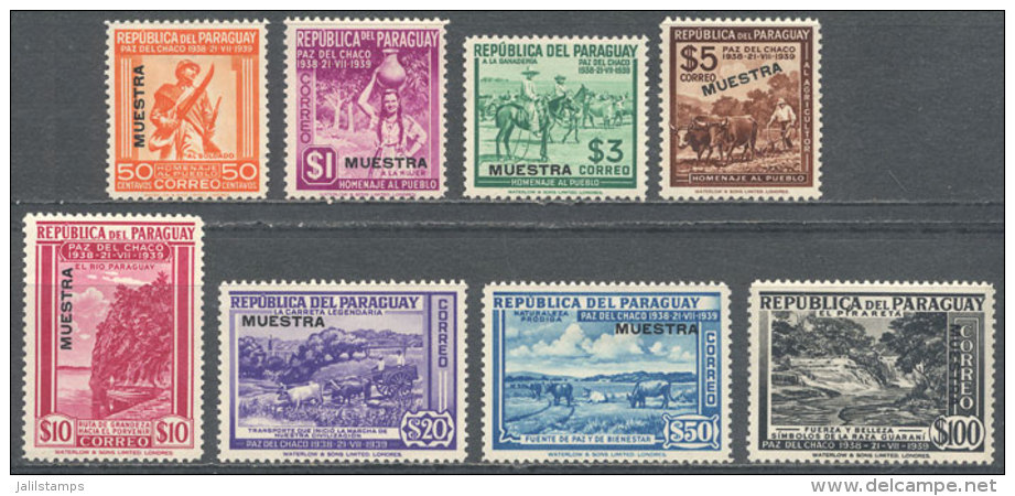 Yvert 386/393, 1940 2nd Conference On Chaco Peace, Cmpl. Set Of 8 Values With MUESTRA Overprint, Mint Lightly... - Paraguay