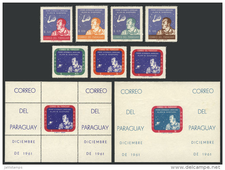 Sc.610/616 + 616a + 616a Imperforate, 1961 Astronaut Alan Shepard, Cmpl. Set Of 7 Values + Souvenir Sheet +... - Paraguay