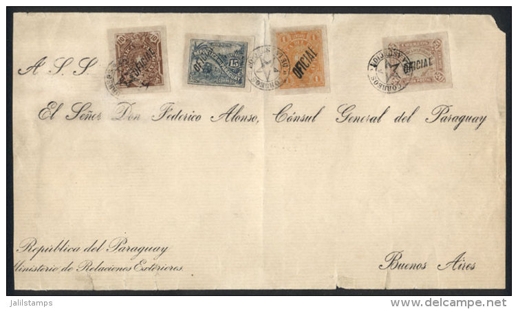 Cover Of The Ministry Of Foreign Affairs Franked With Official Stamps Of 1886 Imperforate: 1c., 10c. 15c. And 20c.,... - Paraguay