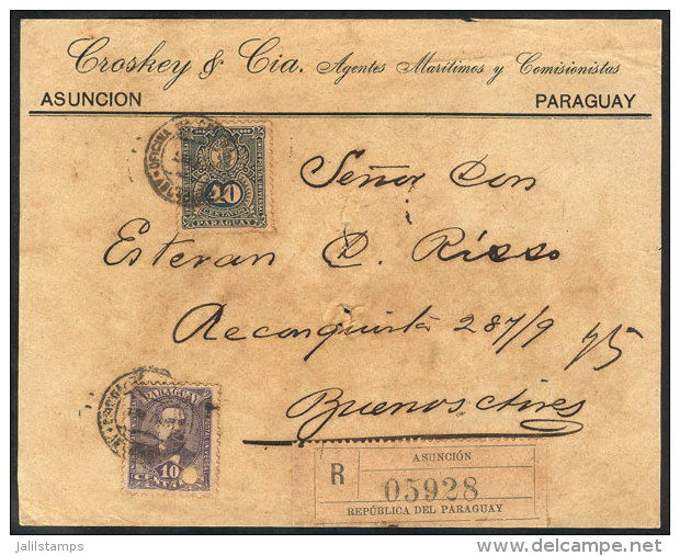 Front Of Registered Cover Sent From Asunci&oacute;n To Argentina In JUL/1895 Franked With 50c. (Sc.37 + 42, Rare... - Paraguay