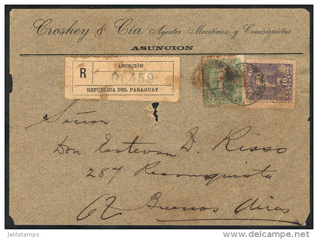 Front Of Registered Cover Sent From Asunci&oacute;n To Argentina On 22/SE/1897 Franked With 40c. (Sc.37 + 41),... - Paraguay