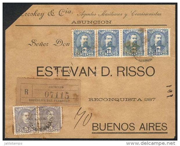 Front Of A Registered Cover Sent From Asunci&oacute;n To Buenos Aires On 6/OC/1897, Franked With 50c. Consisting Of... - Paraguay