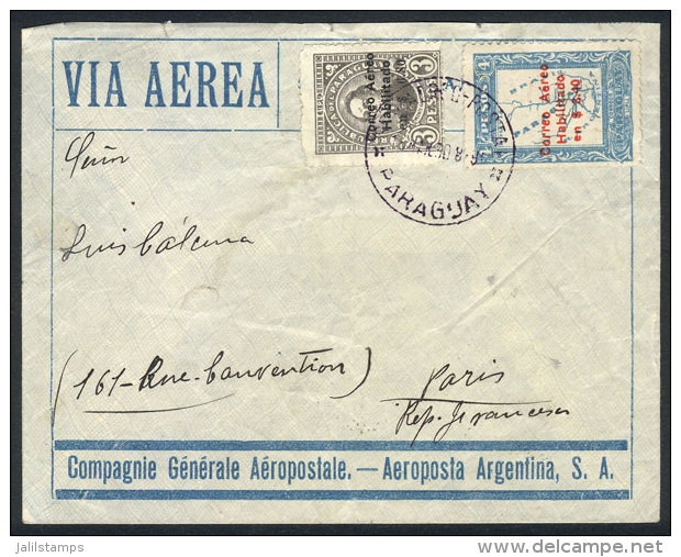 Airmail Cover Sent Via The Compagnie Generale Aeropostale, Cancelled In Asunci&oacute;n On 15/MAR/1930, With Paris... - Paraguay