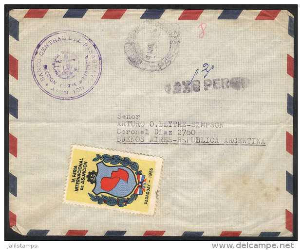 Official Envelope Of The Central Bank Of Paraguay, Sent Without Postage To Argentina On 1/MAR/1955, With... - Paraguay